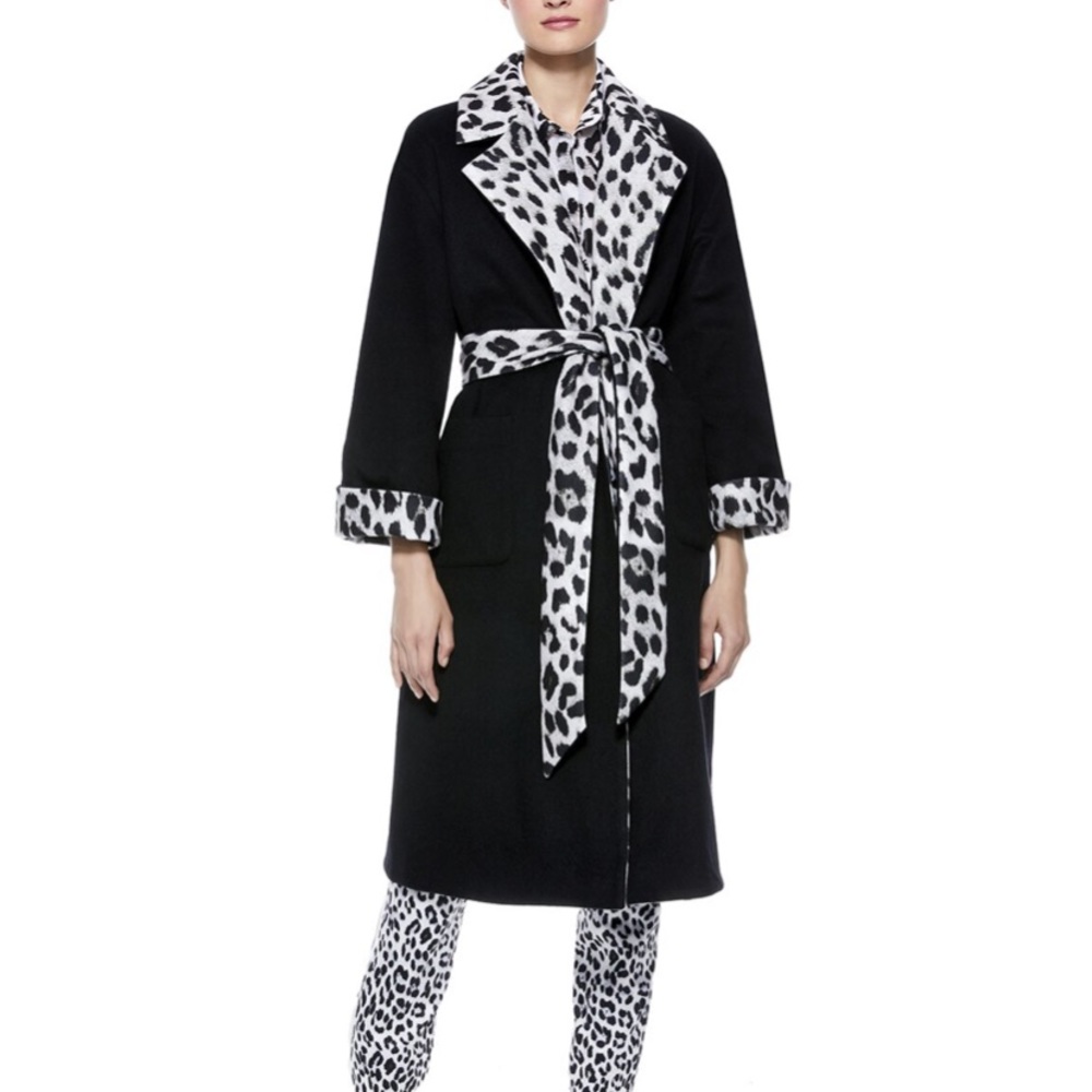 ALICE + OLIVIA Reversible Tomiko Leopard Print & Black Coat size XS/S